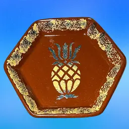 36. Redware Pottery Pineapple by Rae Tamashausky NJ potter 1990 Oxford 10”D