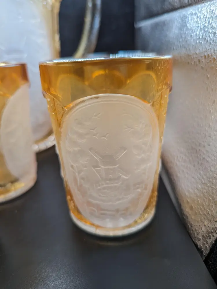 Vintage Carnival Glass Pitcher and Tumbler Set