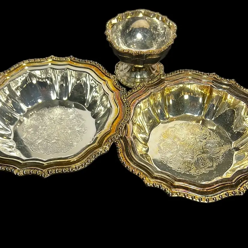 Vintage Silver Plated Avon Set, Two Small Bowls And A Footed Compote, Marked Italy