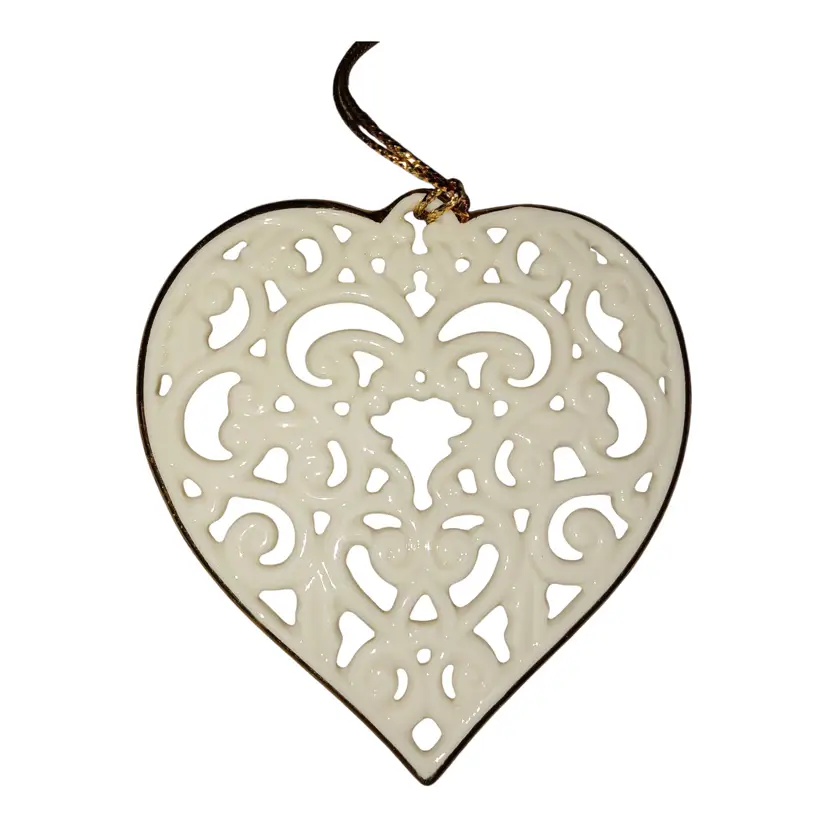 Lenox Handcrafted White Ceramic Articulated Filigree Heart 3.5" Ornament #760682