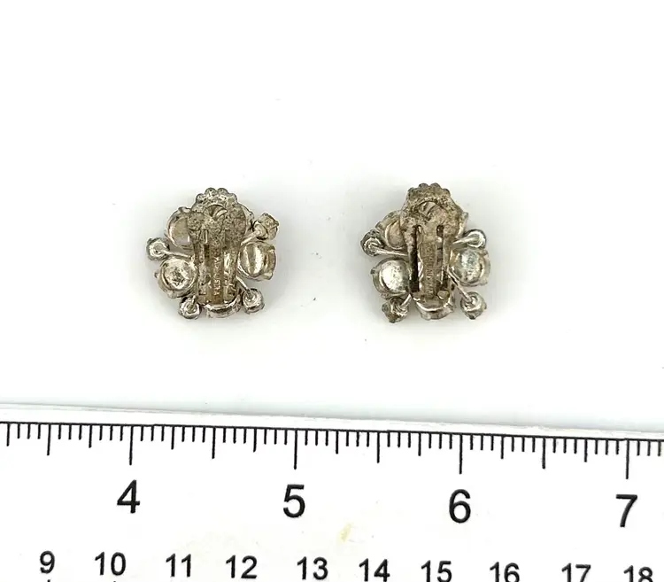 Vintage Silver Tone Austrian Crystal Clip-on Earrings 1”