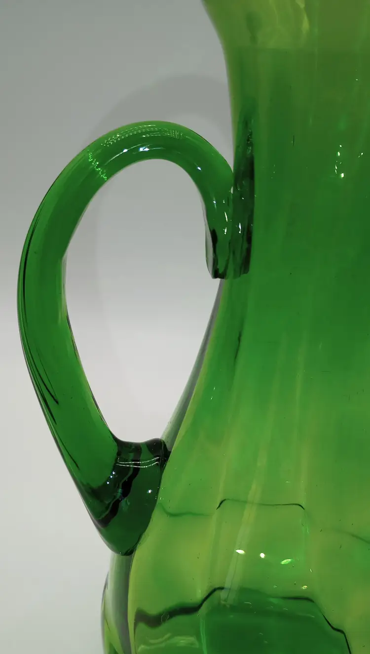 Vintage Green Swirl Glass Pitcher (By Fostoria),with Elegant Handle.