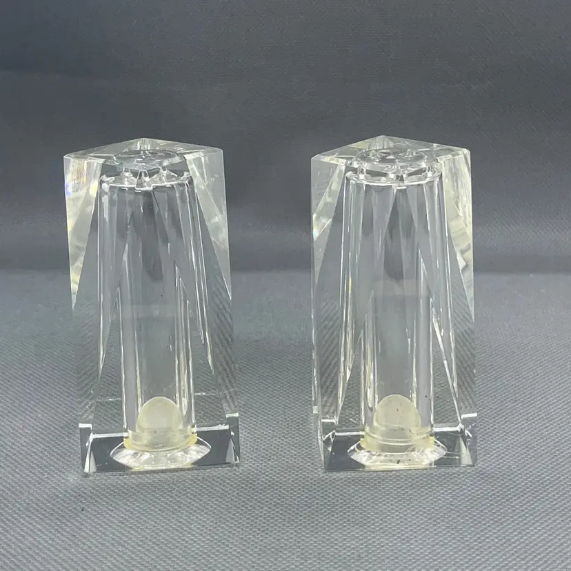 Oleg Cassini Long Facets Crystal Salt Pepper Shakers Set #126991 Signed 2pc