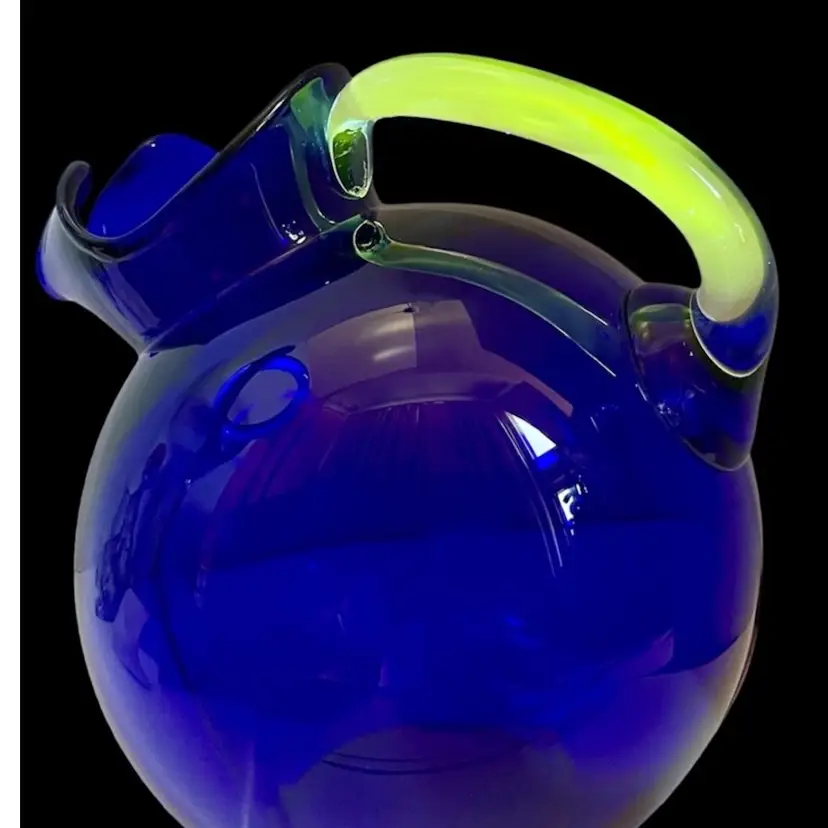 Cambridge Cobalt Blue Glass Tilt Ball Pitcher Clear Handle 80oz Capacity Handle Glows