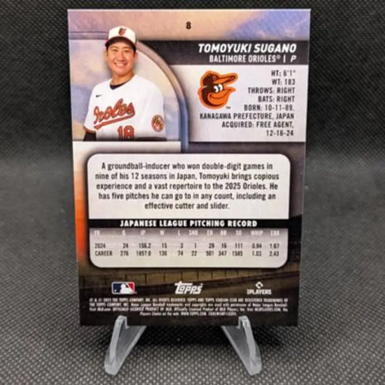 Tomoyuki Sugano 2025 Topps Stadium Club Rookie RC #8 - Baltimore Orioles