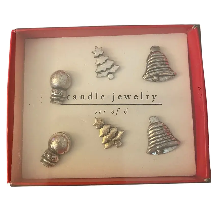Vintage Pier 1 Christmas Candle Jewelry Set of 6 Snowmen Christmas Trees & Bells