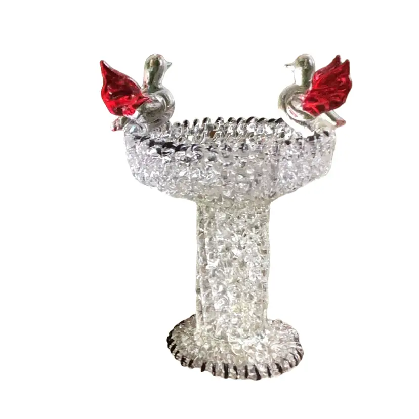 Vintage Spun Glass Bird Bath With Red Winged Birds