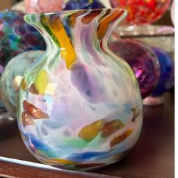 Hand Blown End Of Day Colorful Art Glass Vase