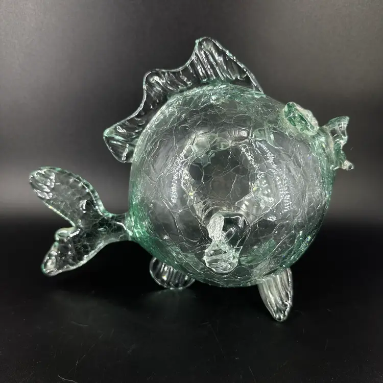 Large Blown Crackle Clear Light Aqua Glass Fish AS IS