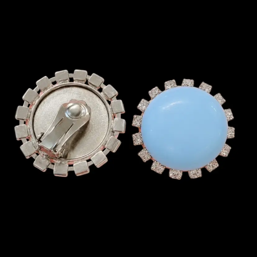 Vintage Blue Rhinestone Clip Earrings