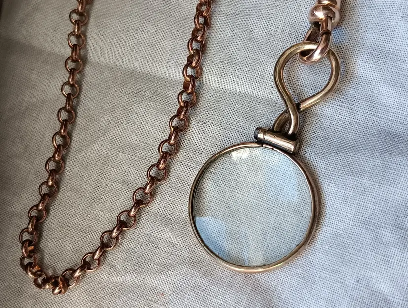Victorian Gold-Plated 51" Necklace with Magnifier Pendant
