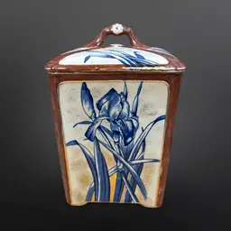 Antique Burroughs & Mountford Pottery Blue Iris Gold Trim Canister/ Biscuit Jar