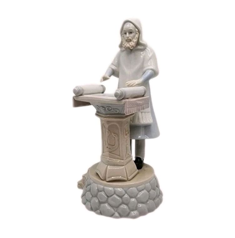 Rabbi Reading Torah Porcelain Musical 9" Judaica Figurine - Song: Hatikvah