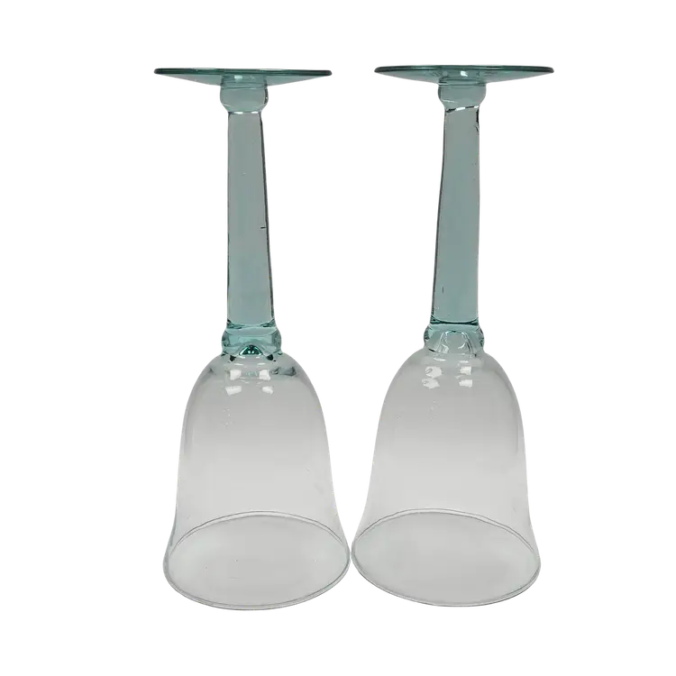 Vintage Hand-Blown Aqua Stemmed Glasses, Retro Wine/Water Goblets, Retro Barware