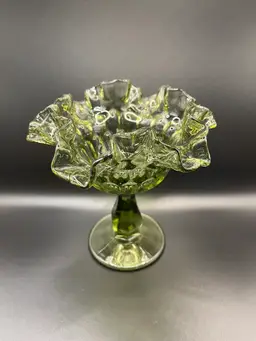 Fenton Green Thumbprint Pedestal Candy Dish
