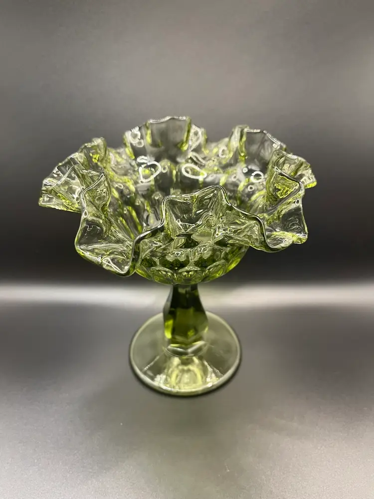 Fenton Green Thumbprint Pedestal Candy Dish