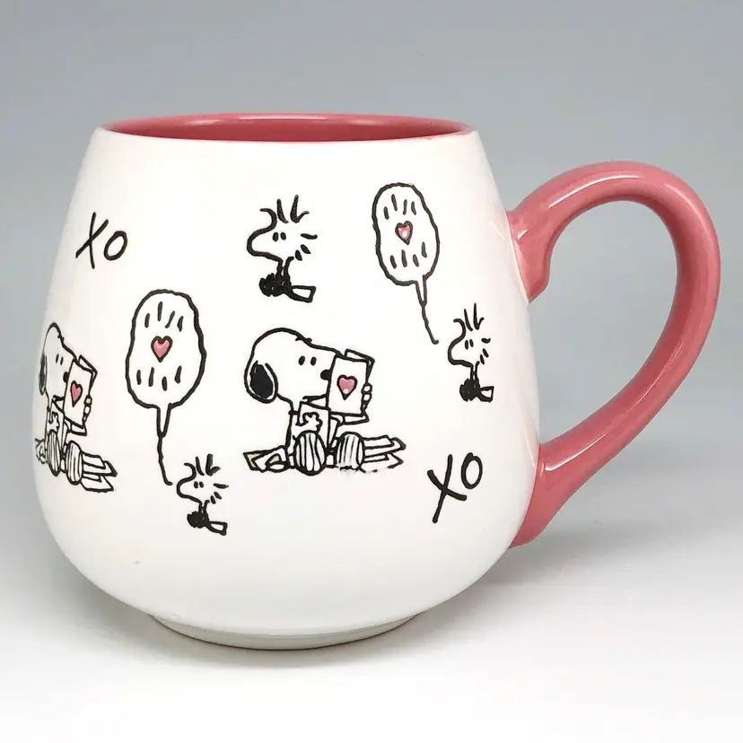 Peanuts/Gibson Snoopy & Woodstock Valentine's Day Pink Round Bubble Mug Large 18oz