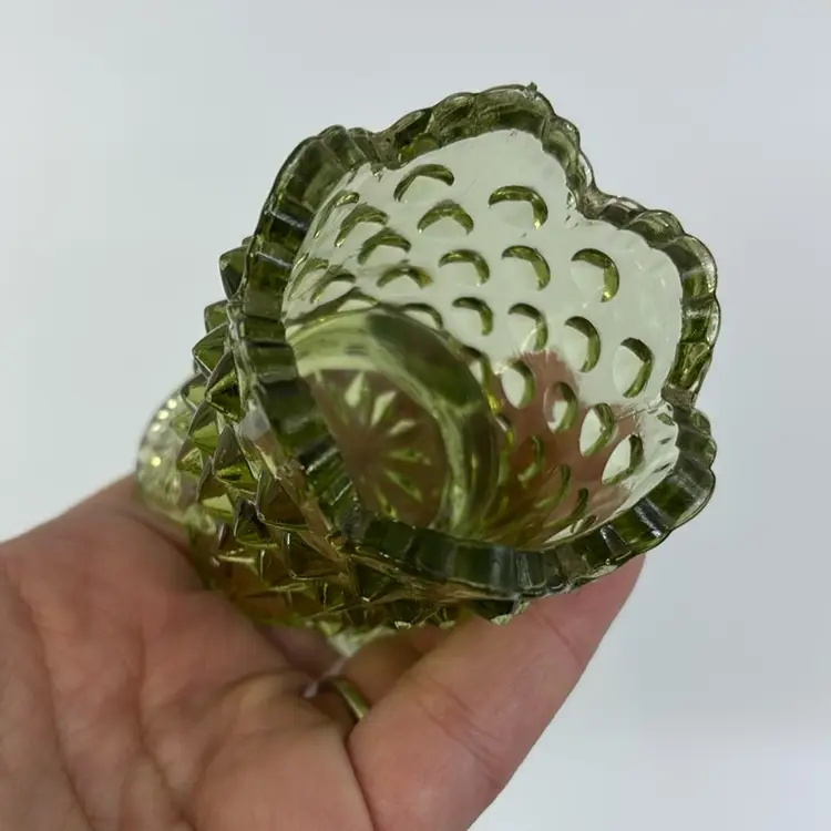 Fenton Avocado Green Hobnail Art Glass Toothpick Holder 3”