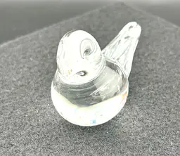 Vintage Small Clear Glass Bob St Clair Bird Paperweight 1.75" tall x 2.5" long