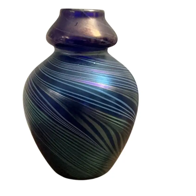 Orient And Flume 1986 Hand Blown Art Glass Vase 7” X 5” -Read