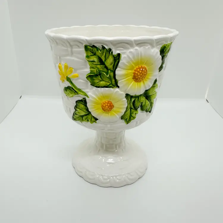 Vtg Lefton Planter Sunflower Basket Weave Flower Garden Retro Kitsch Cottagecore