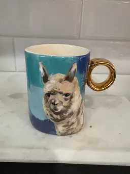 Anthropologie Llama Coffee Mug Cup Blue L C Walcott