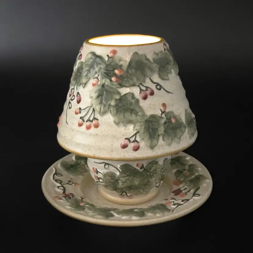 4pc Fairy Lamp Jar Shade & Tea Lights Set By Yankee Candle Ivy & Berries Pattern