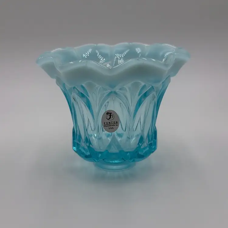 Fenton Blue Opalescent Paneled Daisy Vase