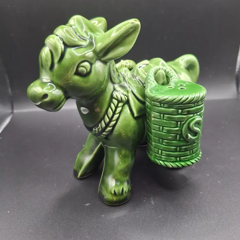 Vintage Green Saddlebags Donkey/Burro Salt & Pepper Shaker Set