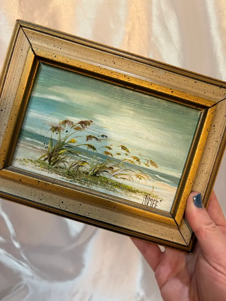 Signed Framed Oil Painting Beach Landscape 8” x 6”