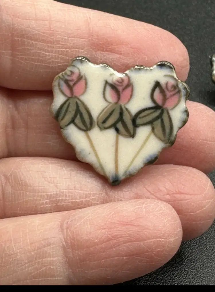 Hand Painted Ceramic Heart Shaped Earrings