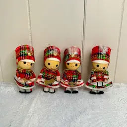 Vintage Made In Japan Flocked Marching Band Ornaments- Set Of 4