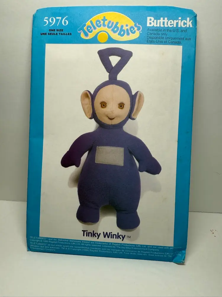TELETUBBIES  TINKY WINKY Doll sewing Pattern, Uncut/FF, New Condition VTG 1999 Butterick 5976