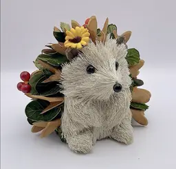 Sisal Hedgehog, Faux Flowers/Berries/Leaves along with Wooden Accents, 5” Tall