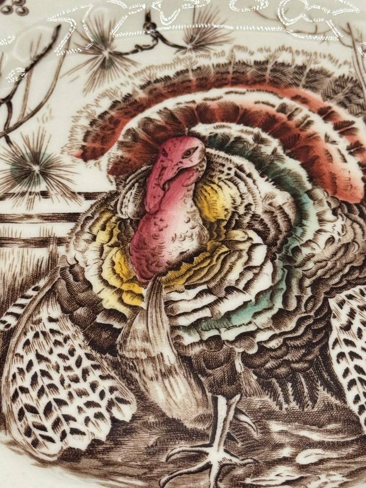 Johnson Bros His Majesty Dinner Plate W/ Hand Engraving 10 1/2” Turkey Vintage