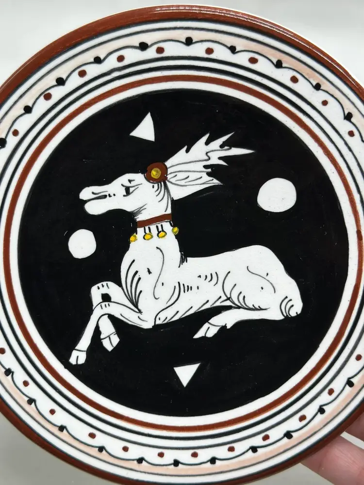 Vintage Italy Siena Hand Painted ART Pottery Resting Deer Buck Italian