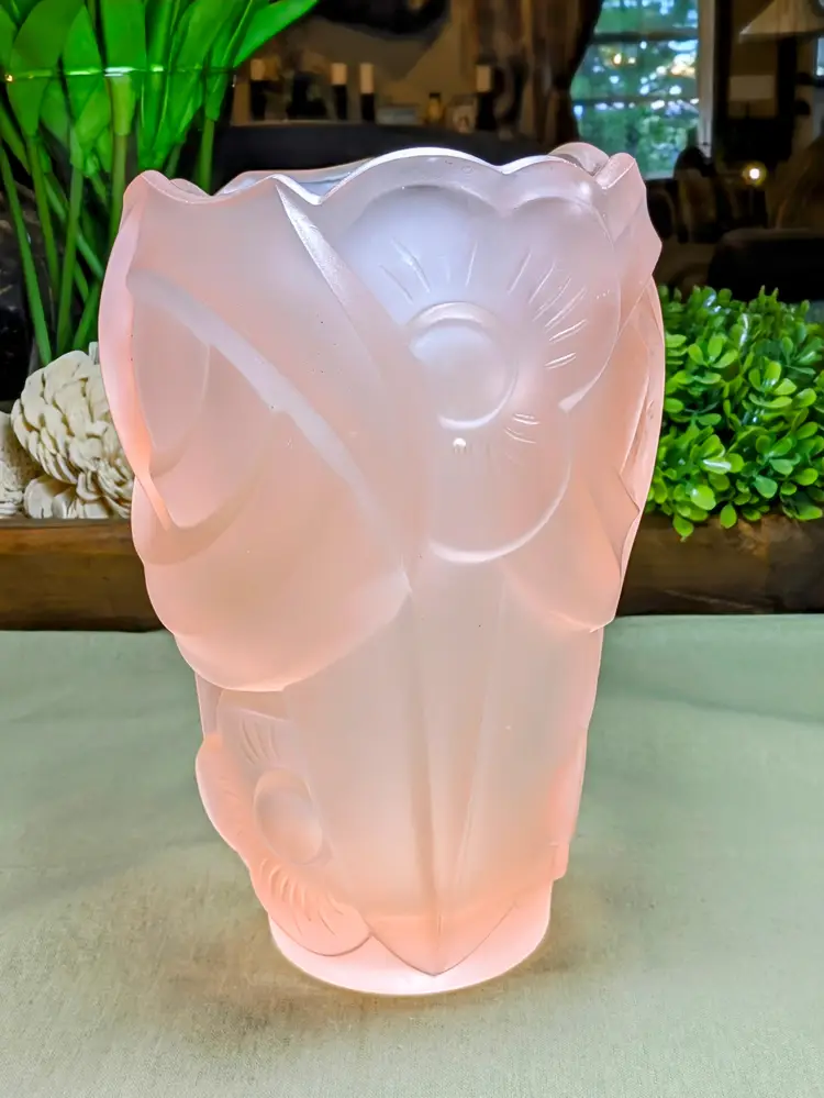 Art Deco Pink Frosted Glass Vase~Gorgeous AND Heavy