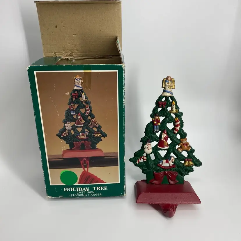 BIN Vintage Stocking Holder New In Box Cast Iron Tree
