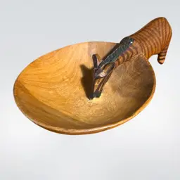 Adorable African Wood Carved Zebra Bowl