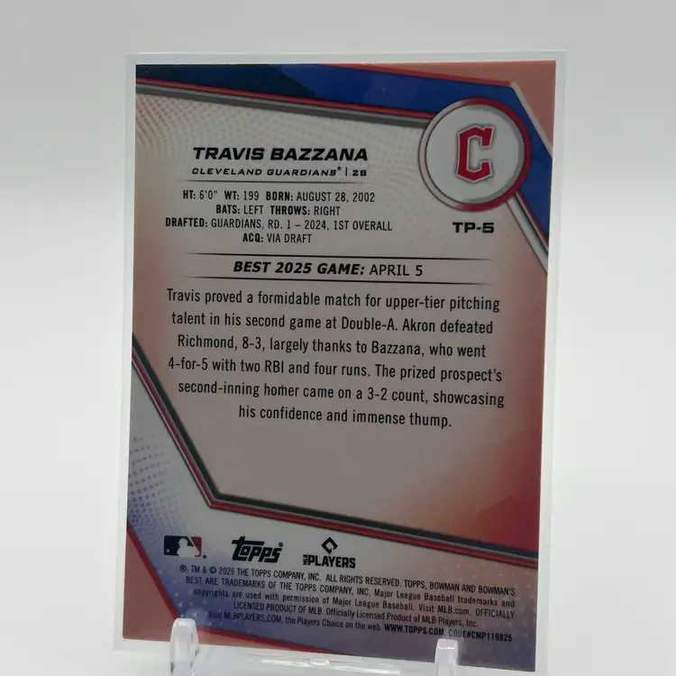 Travis Bazzana 2025 Bowman’s Best Lazer Refractor /350 Cleveland Guardians