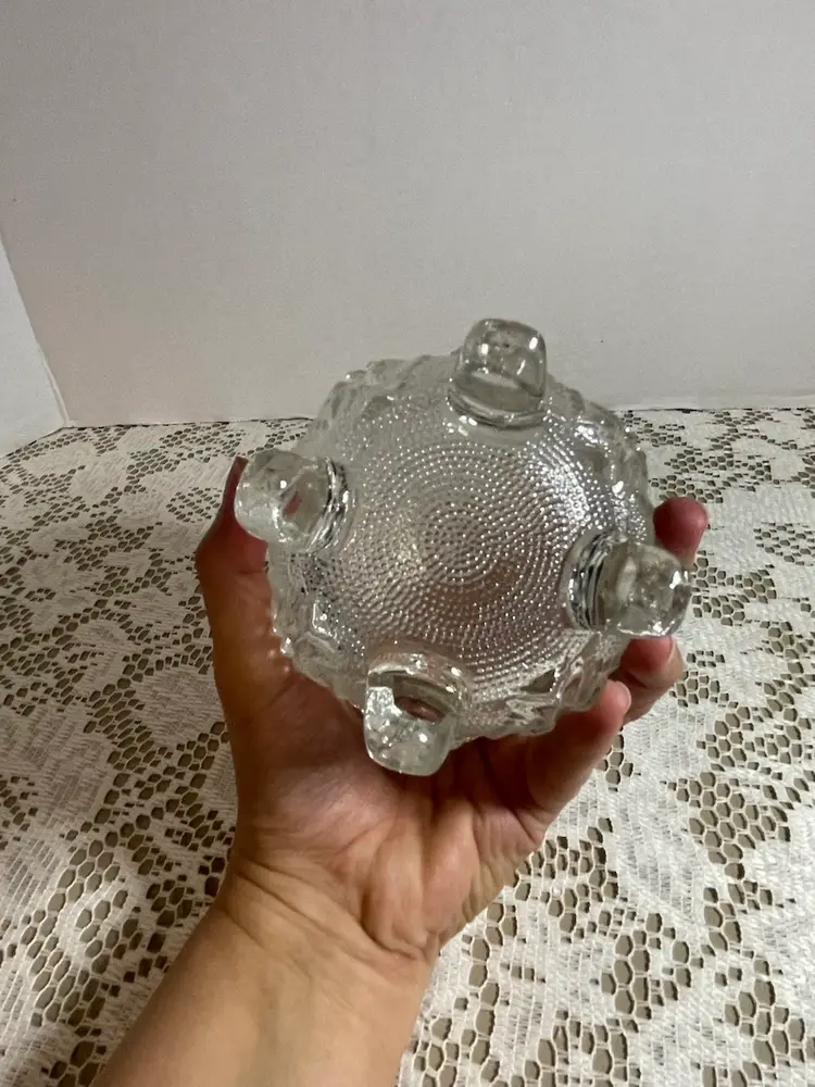 Vintage Jeanette Stain Glass Footed Candy Bowl Grape Vineyard Clear 6”x4”