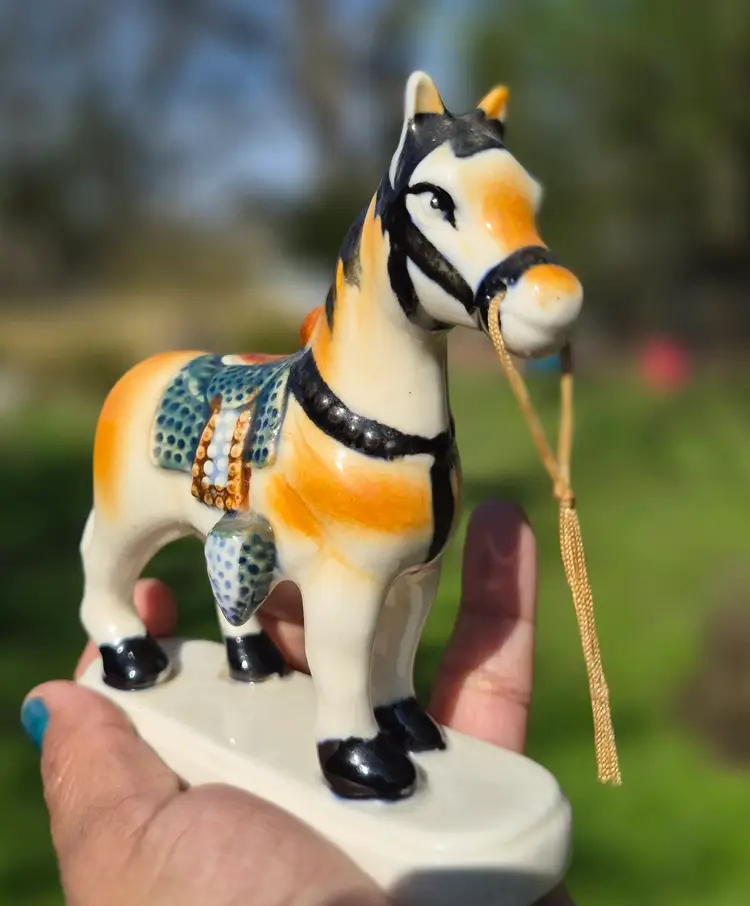 Ceramic Horse With Saddle 4" tall