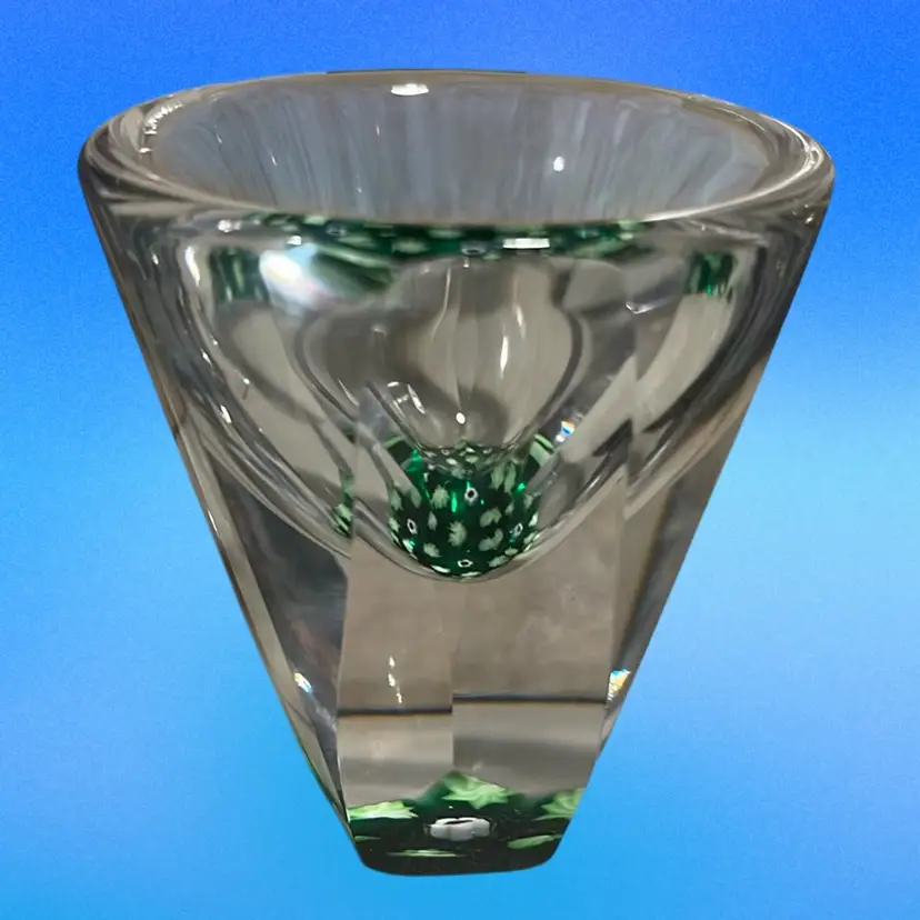Vintage Vandermak studio art glass vase or shot glass 3 1/2 inches tall.