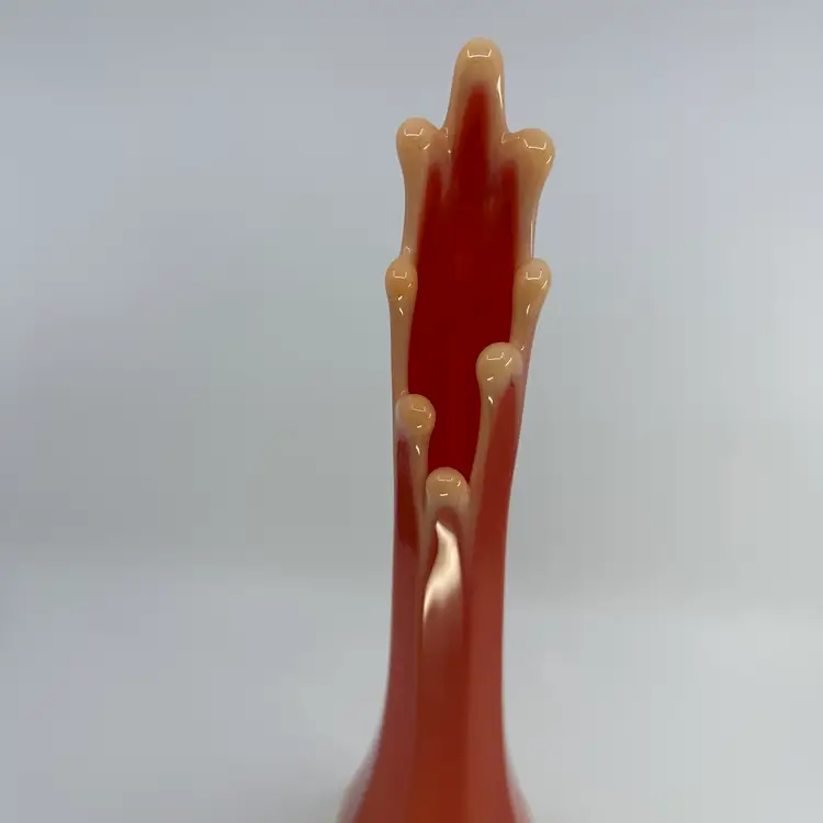 L E Smith MCM Bittersweet 8 Panel Orange 15” Swung Vase