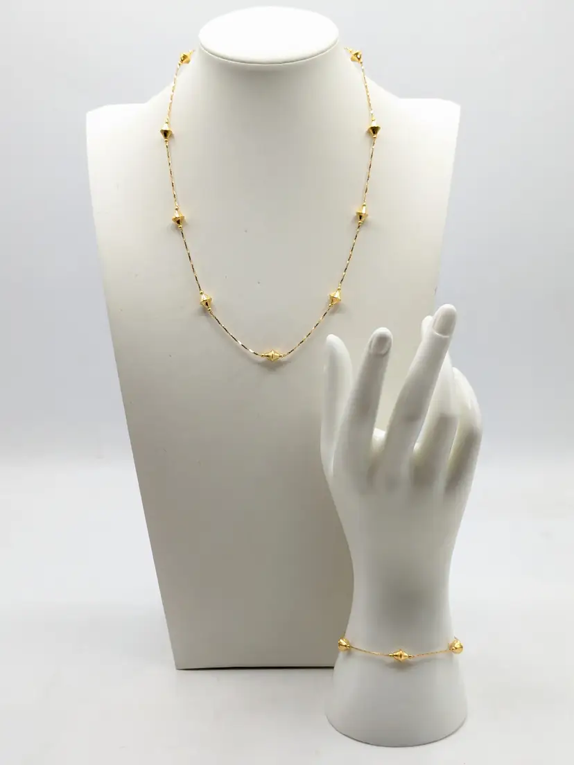 Dainty Gold Tone Beaded Station Necklace and Bracelet Set