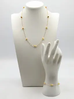 Dainty Gold Tone Beaded Station Necklace and Bracelet Set