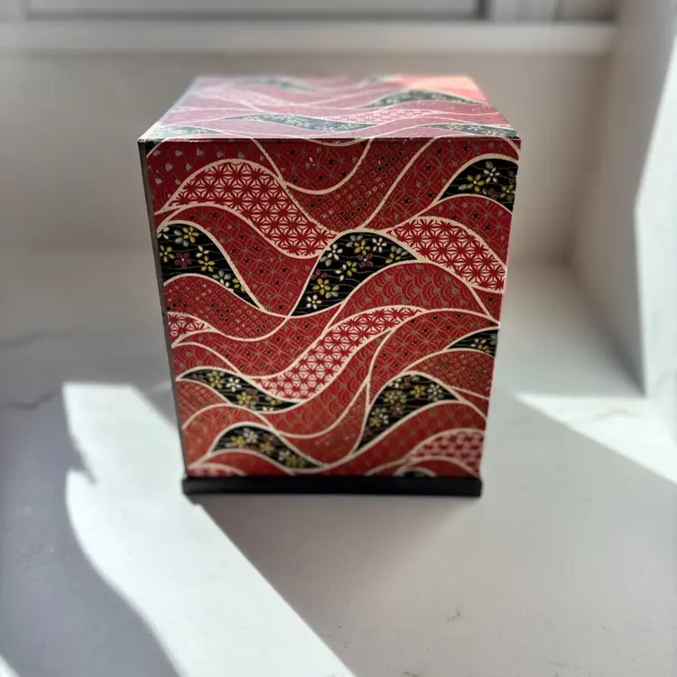 Vintage Japanese Washi Paper  “Haribako” Small Trinket Or Sewing Container
