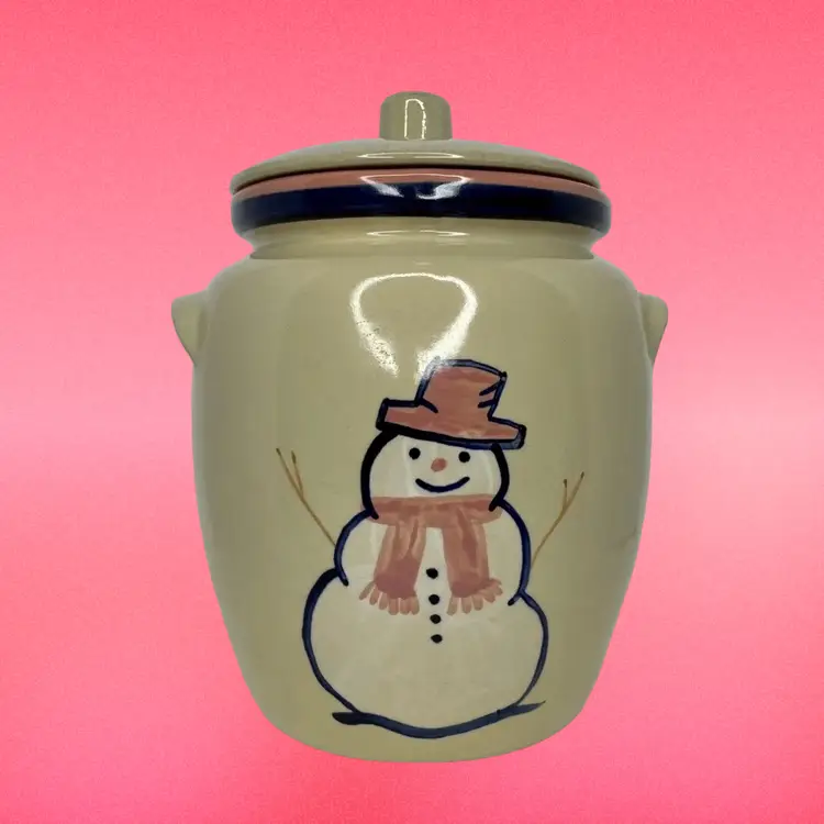 VTG Robinson Ransbottom Pottery RRP Snowman Cookie Jar Christmas Roseville OH