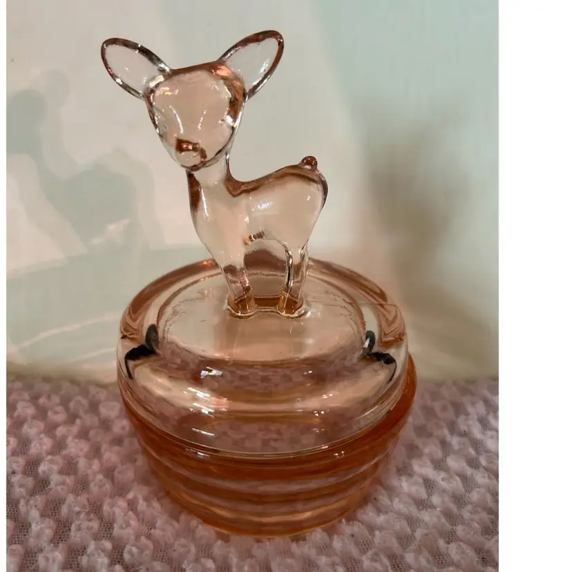 Jeanette Glass Fawn Deer Covered Trinket Dish