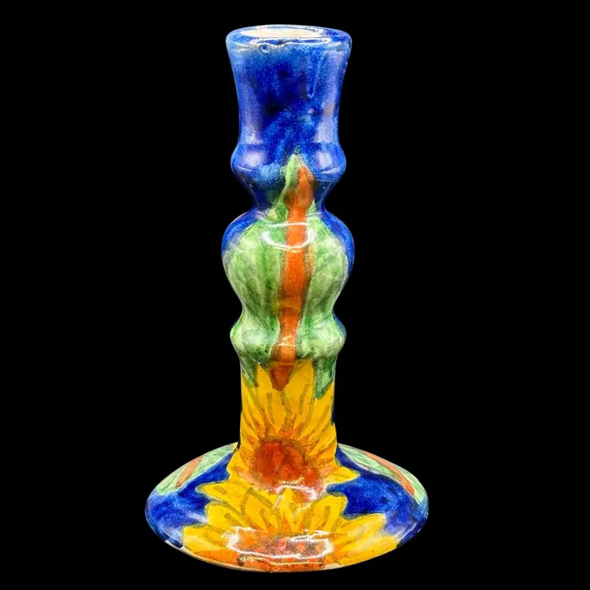 Single Sunflower Red Clay Pottery Candlestick Holder 7.5”